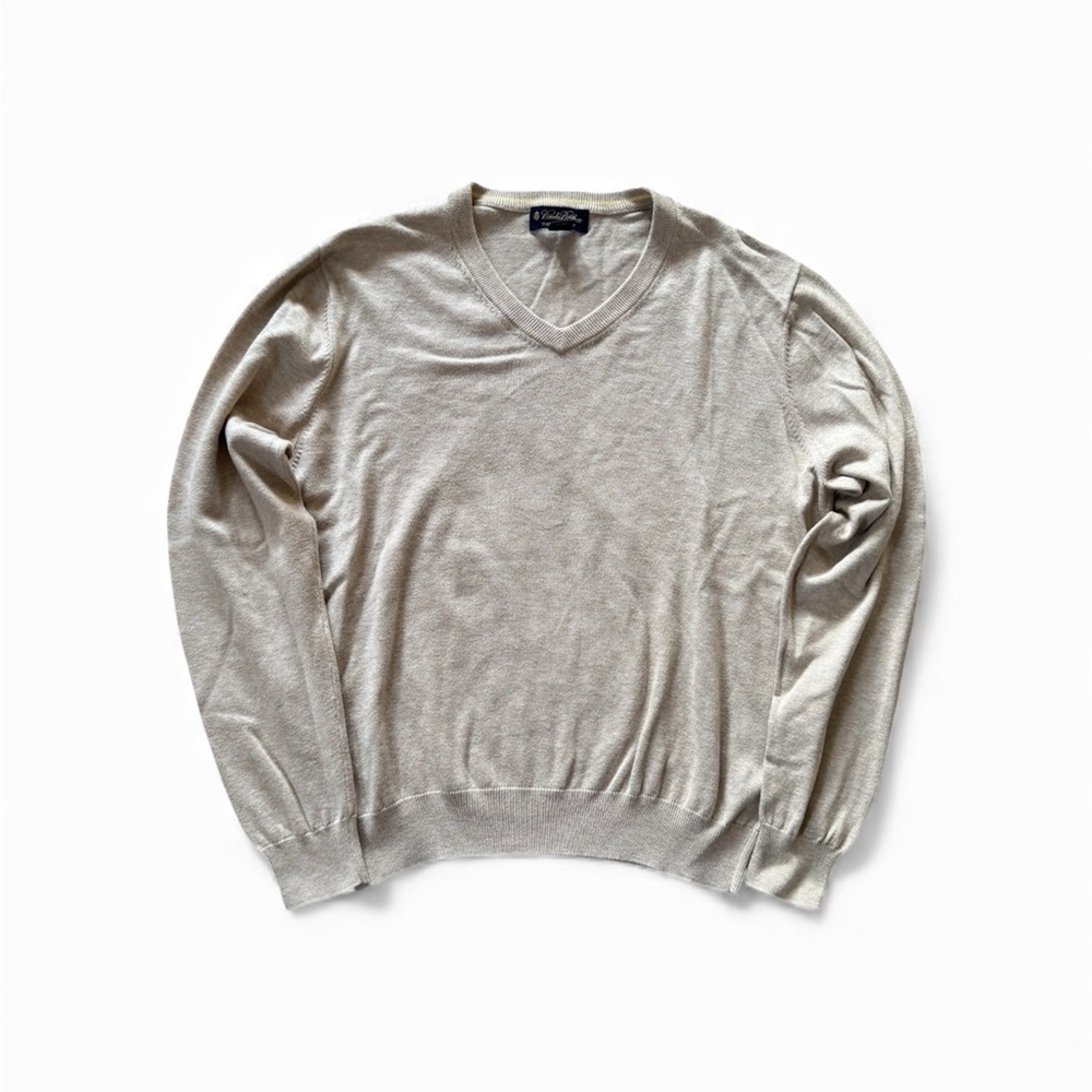 Brooks Brothers Men's 100% Supima Cotton V-Neck Pullover Sweater Beige Size Med - Picture 1 of 4